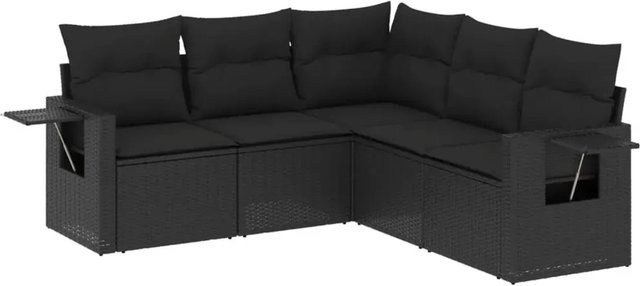 vidaXL 5-teilige Garten-Sofagarnitur in L-Form aus schwarzem Poly-Rattan mit Kissen und pulverbeschichtetem Stahlgestell - Bild 1