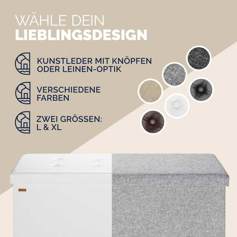 Casaria Sitzbank mit Stauraum in Weiß, faltbar, B/T/H: 115 x 38 x 38 cm - Bild 2