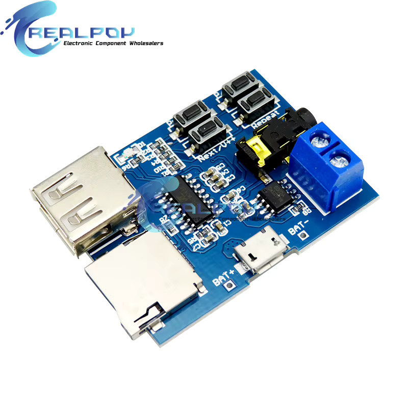 REALPOY MP3-Verstärkermodul mit TF-Karte und U-Disk Unterstützung, Audio-Player Decoderplatine mit eingebautem Verstärker und Micro/Typ-C Anschluss in Blau - Bild 2