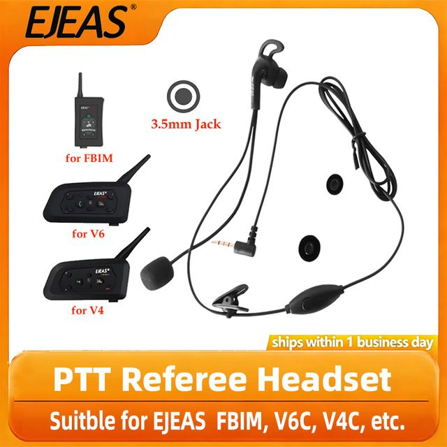 EJEAS Schiedsrichter-Kopfhörer mit 3,5-mm-Schnittstelle und PTT-Ohrbügel, monaurales In-Ear-Headset in Schwarz für EJEAS FBIM/V6C/V4C Helm-Intercom-Headsets - Bild 1