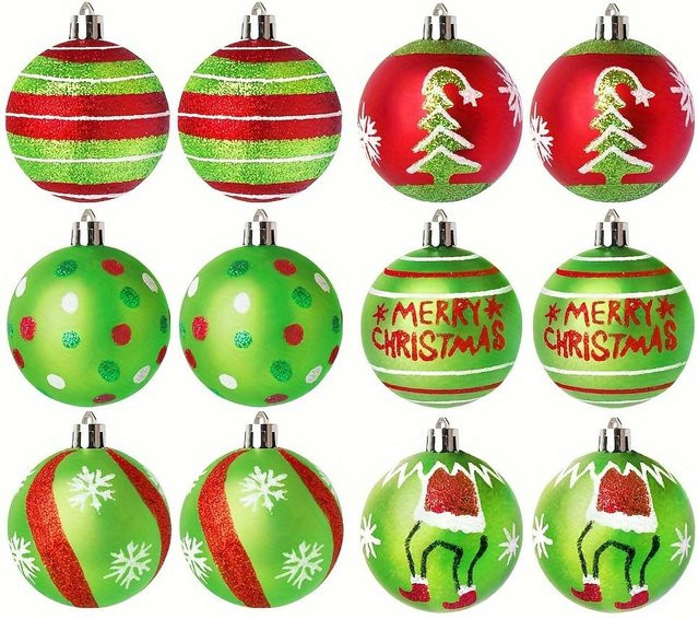 Houspace 12er-Pack Weihnachtsbaumkugeln aus Kunststoff in Rot und Grün, Glitzernde Weihnachtsdekoration, Durchmesser: 5,99 cm - Bild 1