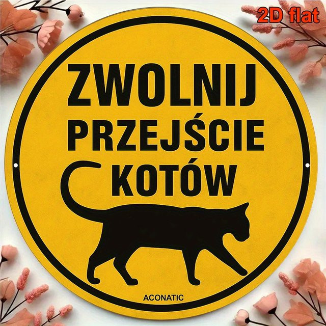 CIFBUY Rundes Aluminium-Schild mit schwarzer Katzensilhouette im Vintage-Design, Durchmesser: 20,32 cm, Schwarz-Gelb - Bild 1