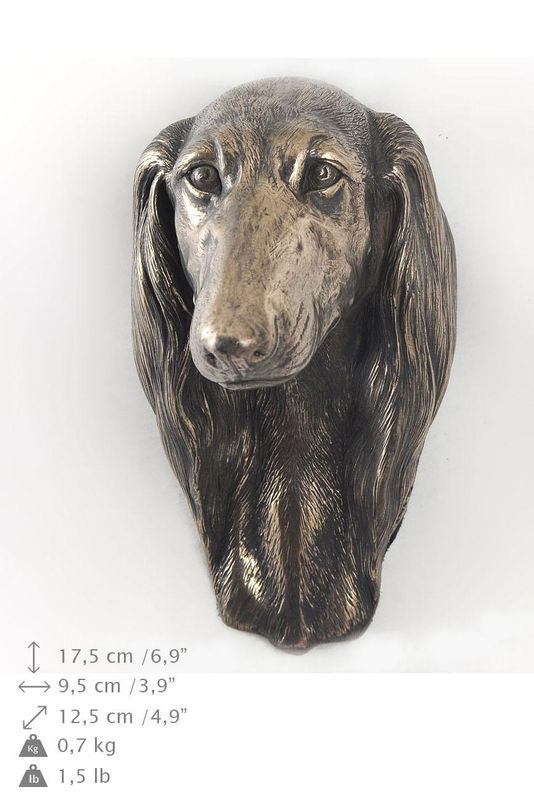 Art-Dog Saluki Hundestatue als hängende Büste in Bronze und Silber aus Kunstharz zur Dekoration - Bild 3