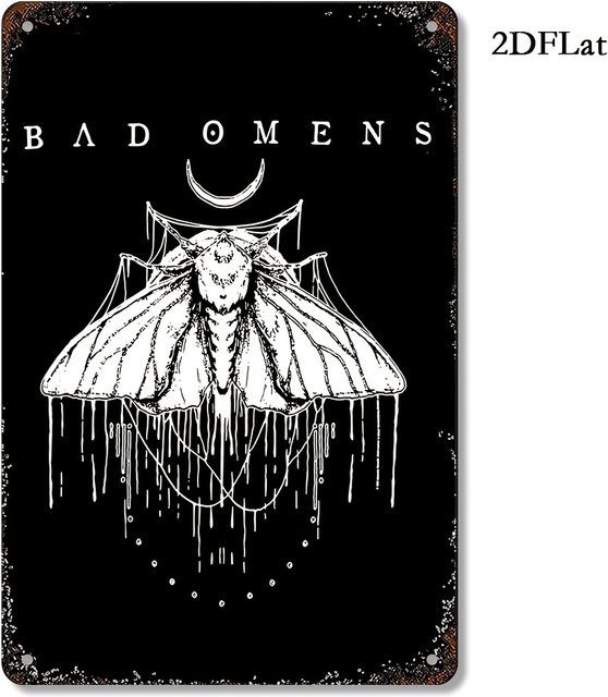 Bad Omens Dark Vibes Vintage-Metallschild Gothic Wandkunst mit Halbmond und Skelettzeigern - Bild 1
