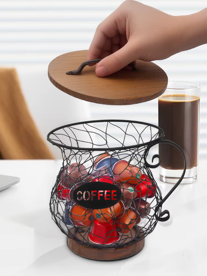 Kaffeekapselhalter aus Metall mit Deckel in Schwarz zur Aufbewahrung von Kaffeepads für Küche und Büro - Bild 7