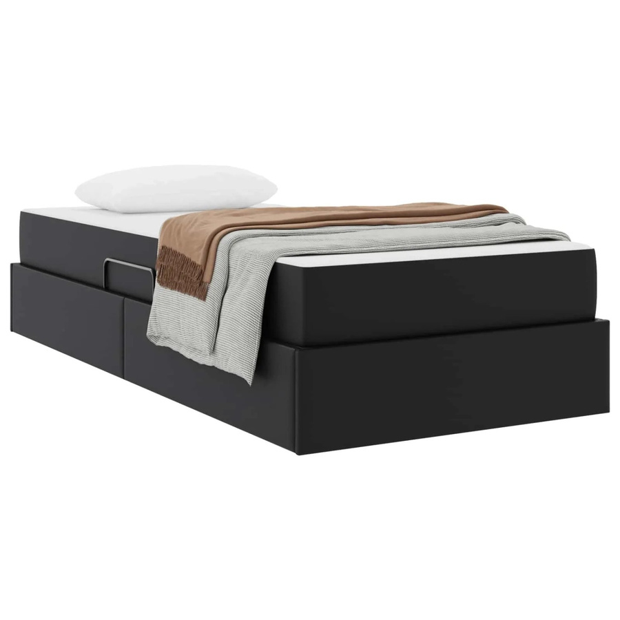 vidaXL Aufbewahrungsbett mit 2 Matratzen in Schwarz aus Kunstleder und Metall, modernes Hybridbett mit Lift-up-Funktion, B/T/H: 140 x 194 x 43,5 cm - Bild 2
