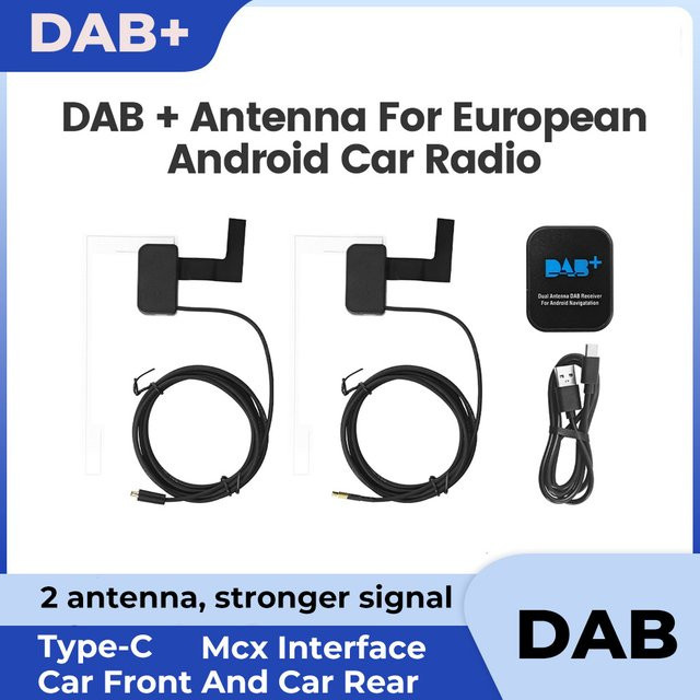 STRONGNAVI DAB+ Dual Antennen-Set für Android Auto Autoradio mit Typ-C MCX Adapter Schnittstelle in Schwarz - Bild 1