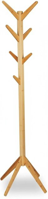Relaxdays Garderobenständer aus Bambus in Natur mit 8 Haken, freistehend, Farbe: Braun, H x B x T: 179 x 40,5 x 40,5 cm - Bild 1