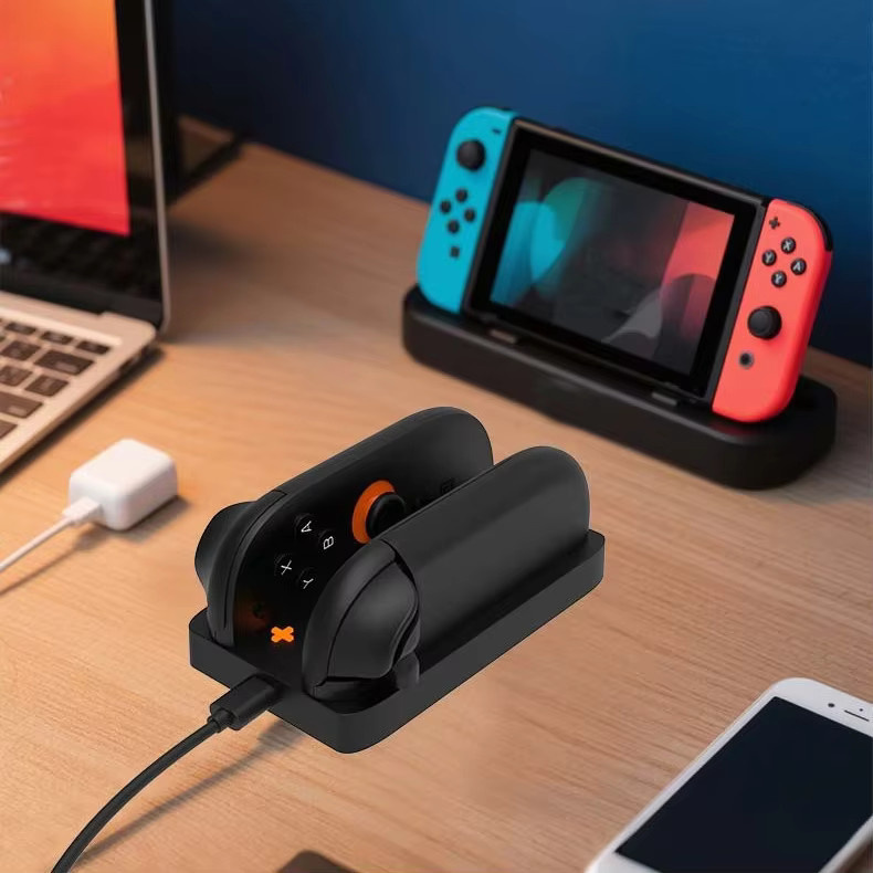 JazPlate Ladestation für Nintendo Switch 2 Joycons mit LED-Anzeige und USB Typ-C Ladekabel in Schwarz - Bild 2
