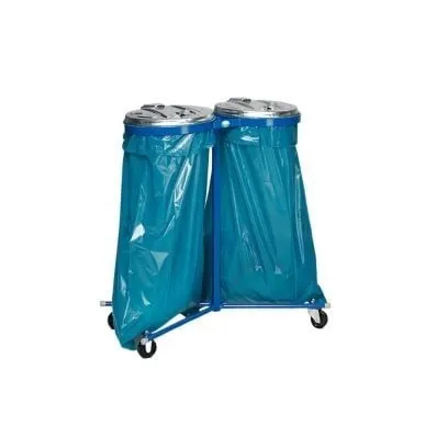 PROREGAL Doppel Abfallsammler aus verzinktem Stahl mit Metall Deckel und Rollen, Blau, H x B x T: 102 x 86 x 48 cm, 2 x 120 Liter - Bild 2