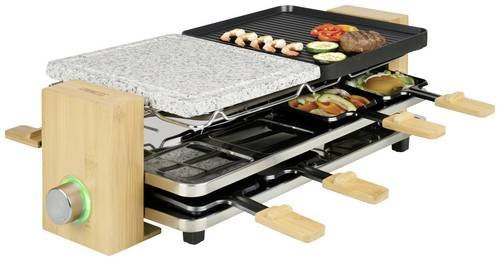 Princess Pure 8 Raclettegrill mit Antihaftbeschichtung, 8 Pfännchen in Schwarz und Naturstein-Optik mit Bambus-Elementen - Bild 1
