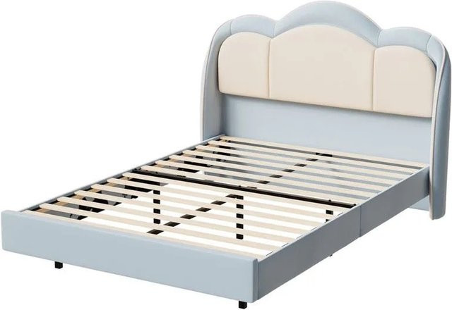 HOMAVO Kinderbett mit LED Beleuchtung in Blau aus Metall und Samt, B/T/H: 140 x 200 cm - Bild 1