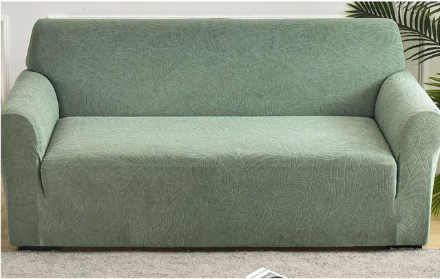 Wasserdichter Jacquard Sofaüberwurf von Yiran bag mit floralem Blättermuster in Grün, elastisch und rutschfest - Bild 1