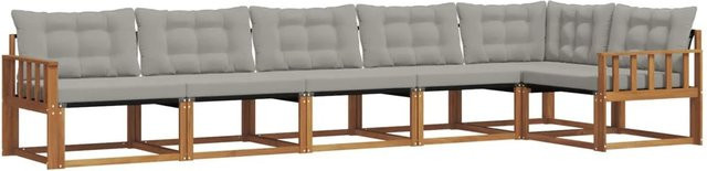 vidaXL Outdoor-Sofagarnitur 6-teilig aus Akazienholz in L-Form mit Kissen in Beige und Grau - Bild 1