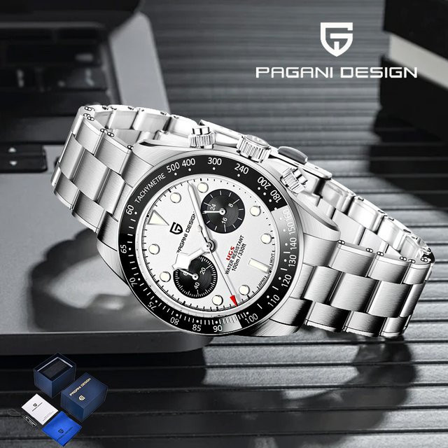 Pagani Design Chronograph, Quarz, Edelstahl, Weiß, Herren - Bild 1