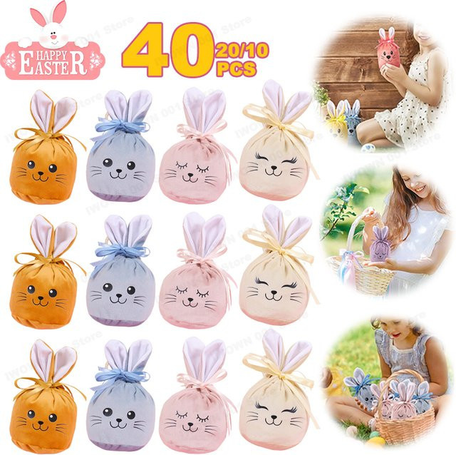 Ostern Geschenktüte mit Kaninchen-Motiv und Heißprägung in Pink und Multicolour für Süßigkeiten und Party-Zubehör - Bild 1