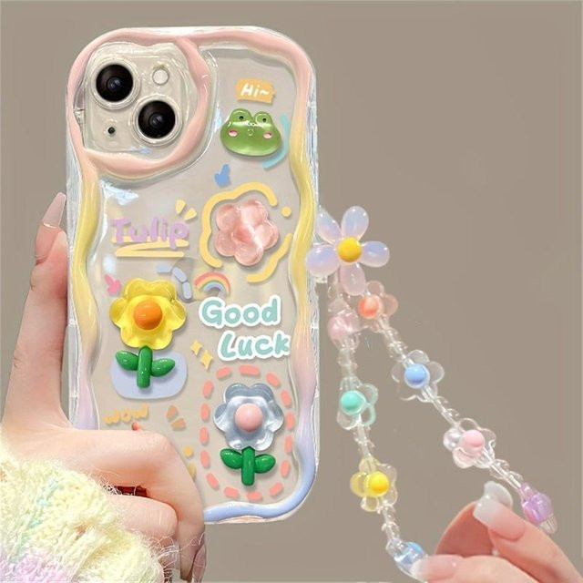 3D Cartoon Blumenkette Silikon Handyhülle für Apple iPhone 15 Pro Max 14 13 12 11 X XR XS 7 8 Plus SE in Multicolour und Transparent - Bild 1