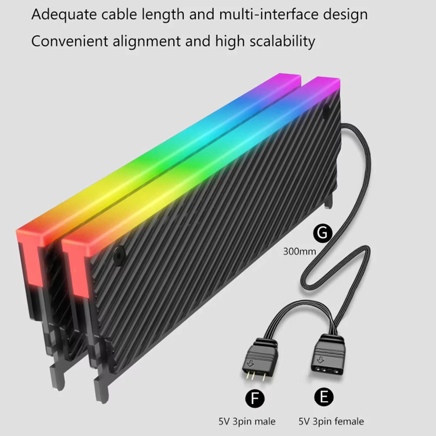 VODOOL ARGB RAM-Kühlkörper aus Aluminium in Silber mit thermischem Silikonpad für Desktop-Speichermodule, 5V 3PIN - Bild 4