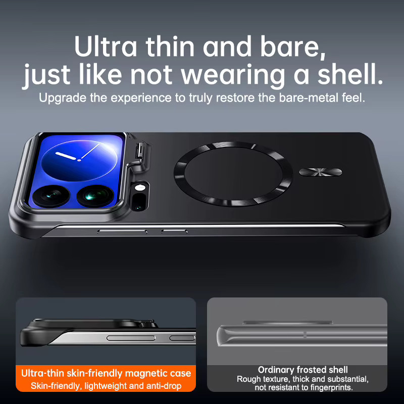 Ultradünne MagSafe kompatible Handyhülle für Xiaomi Mi 17 15 14 Pro Max aus hartem PC mit Metall-Objektivhalter in Schwarz oder Orange - Bild 4