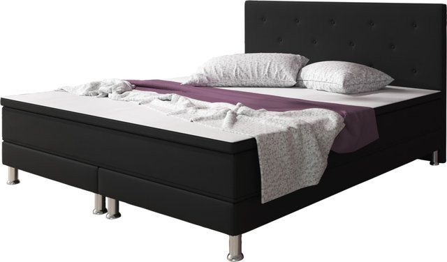 Inter Trading Boxspringbett Esra in Schwarz mit Webstoff und Bonell-Federkern, B/T: 180 x 200 cm - Bild 1