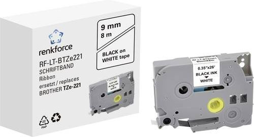 Renkforce RF-LT-BTZe221 Beschriftungsband kompatibel mit Brother TZe-221, Breite: 9 mm, Länge: 8 m, Farbe: Weiß, Schriftfarbe: Schwarz - Bild 1