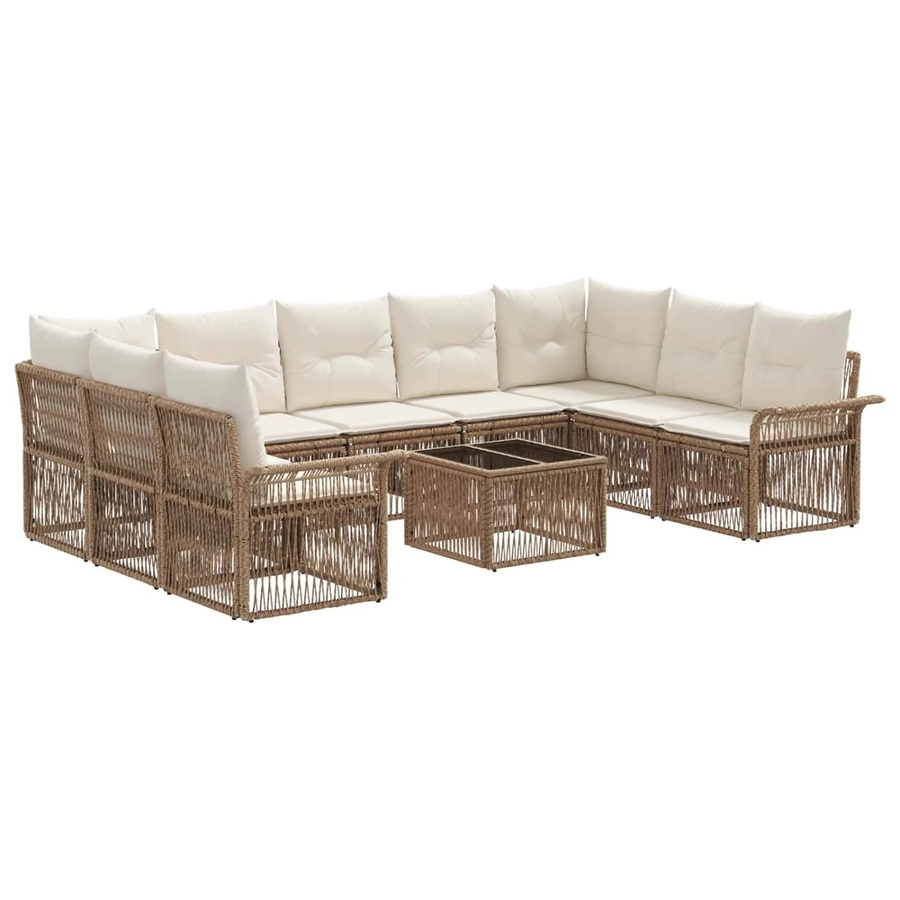 vidaXL Gartensofa-Set 10-teilig in U-Form aus Poly-Rattan und pulverbeschichtetem Stahl in Beige mit Polsterung - Bild 2
