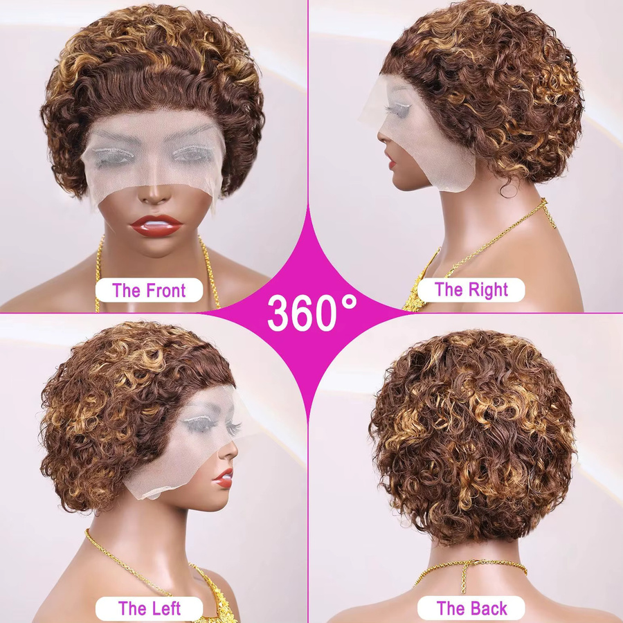 Doralia Pixie Cut Perücke, Ombre Honig Blonde, 13x4 Spitze Frontal, Echthaar - Bild 3