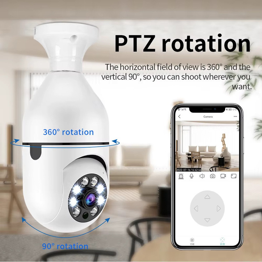 PYLV E27 WLAN Glühbirnen-Überwachungskamera mit 2MP Auflösung, 360° Panorama, Menschenerkennung und Nachtsicht in Weiß - Bild 2