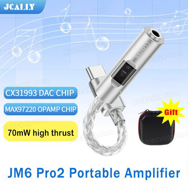 JCALLY JM6 Pro2 Digital Audio Adapter mit CX31993 DAC und MAX97220 OPAMP Chip, USB-C auf 3,5 mm Kopfhörerverstärker, Silber - Bild 1