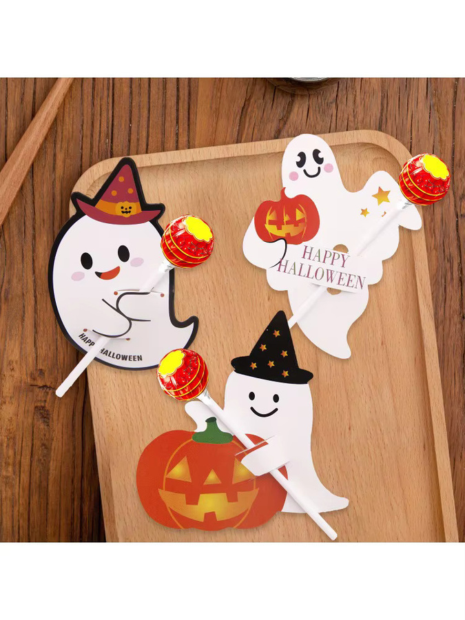 40 Stück Halloween Geister Lutscher Halter aus Papier in Multicolour für deine Party-Dekoration - Bild 5