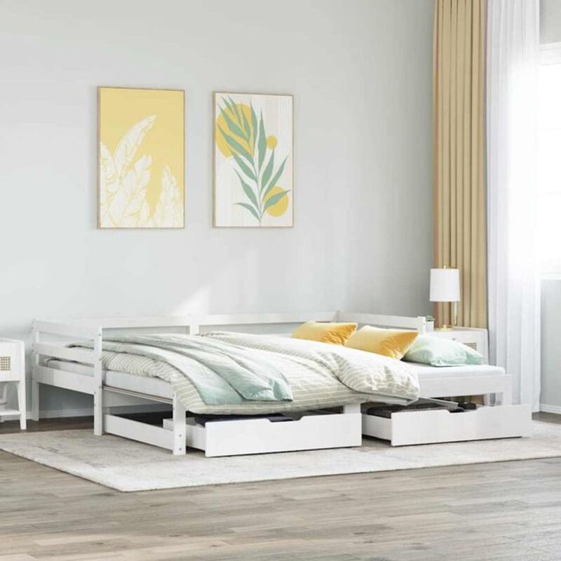 Vidaxl Ausziehbares Tagesbett aus Kiefer Massivholz mit Schubladen in Weiß B/T/H: 90 x 190 cm - Bild 1