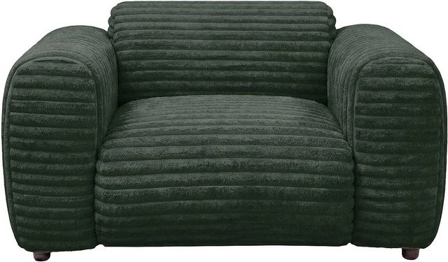 Maison Céphy Sessel Pogni mit gerader Rückenlehne in Grün aus Breitcord-Samt, Breite: 130 cm - Bild 1