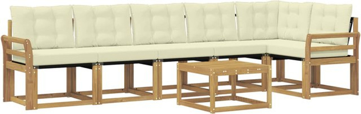 7-teilige Outdoor-Sofagarnitur aus Akazie mit Kissen in Weiß und Beige von vidaXL - Bild 1