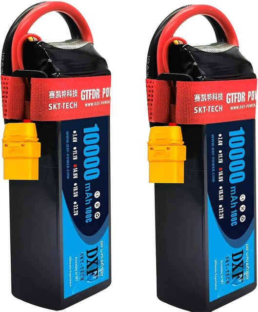 DXF 4S LiPo Akku 14,8V 10000mAh 100C mit EC5 und XT90 Steckern in Schwarz für RC 1/8 1/10 Autos und Trucks - Bild 1