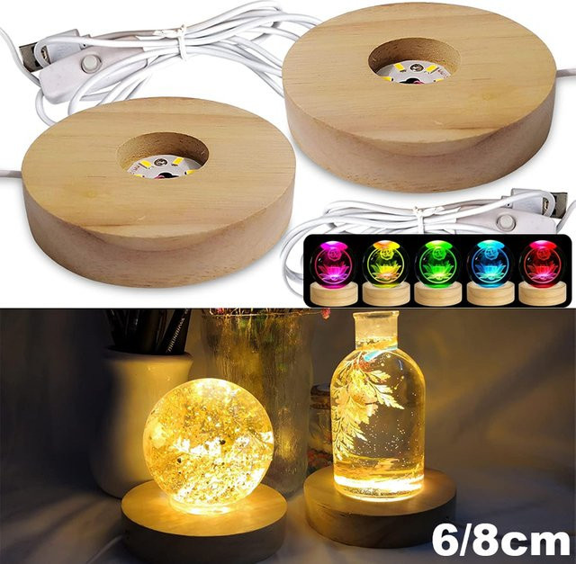 VENUSWING RGB LED Nachtlicht aus Holz mit USB-Anschluss, dekorative Tischlampe in Multicolour - Bild 1