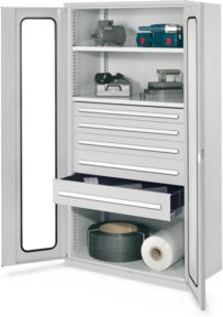 Kappes Schwerlastschrank OMT Mod. 44 in RAL 7035 Grau mit Sichtfenstertüren aus Glas und Stahlkonstruktion, B/T/H: 100 x 60 x 195 cm - Bild 1