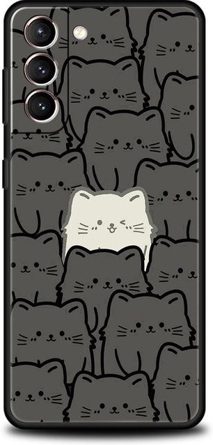Handyhülle mit Katzen-Print für Samsung Galaxy S24 S23 Ultra S22 S21 S20 FE 5G S10 S10E S9 Plus S8 in Schwarz aus weichem Silikon - Bild 1