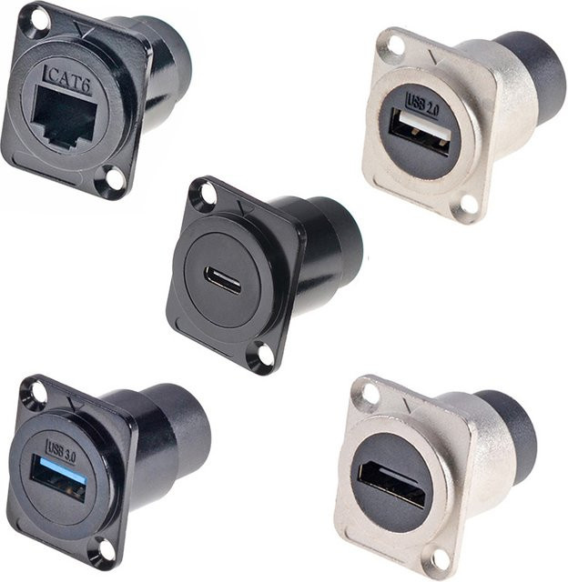 JCD Metall-D-Typ-Modul für Netzwerkpanels mit RJ45 Cat6, USB 2.0/3.0, USB-C und HDMI in Silber - Bild 1