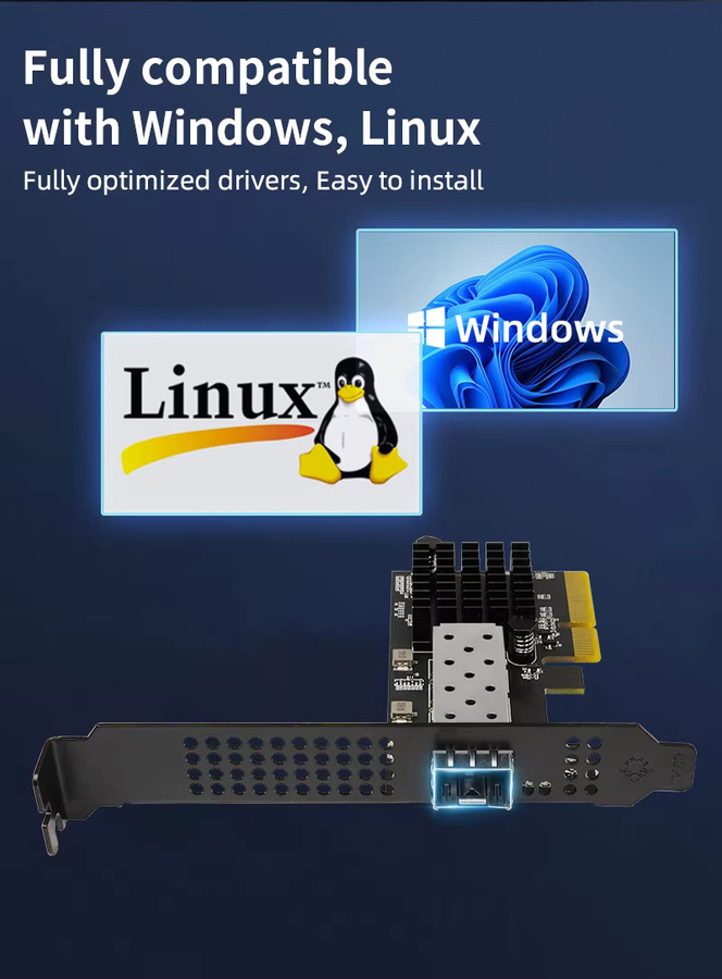 Lekuo 10G PCIe Netzwerkkarte RTL8127 SFP+ Glasfaser-NIC-Adapter für Server und Workstation in Schwarz - Bild 5