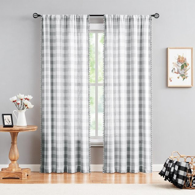 2er-Set Kugelvorhänge MH in Grau, halbtransparent mit Karomuster, B: 101 cm, H: 160 cm - Bild 1