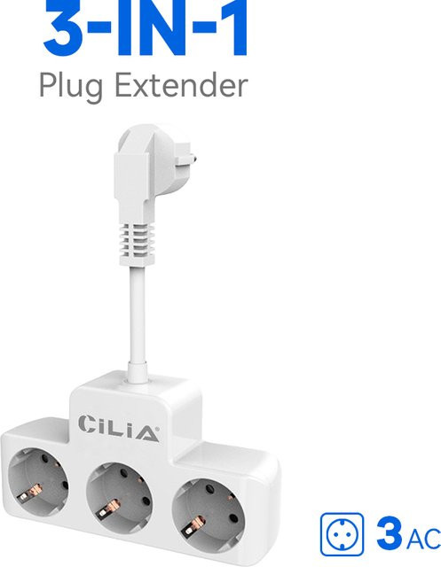 CILIA Euro-Wandstecker mit 3 AC-Ladeanschlüssen in Schwarz oder Weiß, Typ-F, 2000W, 16A mit 10 cm Verlängerungskabel - Bild 1