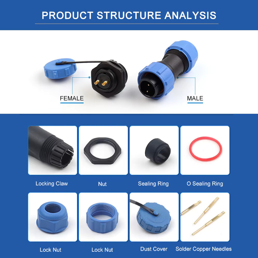 DIY GO SP20 IP68 Wasserdichter Luftfahrtsteckverbinder Set mit Rückmutter für Panelmontage, Stecker und Buchse zum Schweißen, Blau - Bild 5