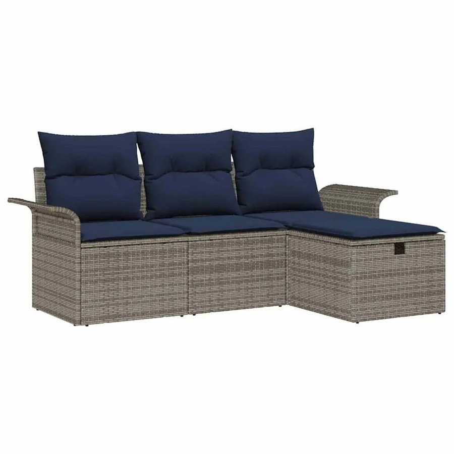 vidaXL Gartensofa-Set aus Polyrattan mit Kissen und integriertem Stauraum, 4-teilig, Farben: Schwarz, Grau, Blau - Bild 2
