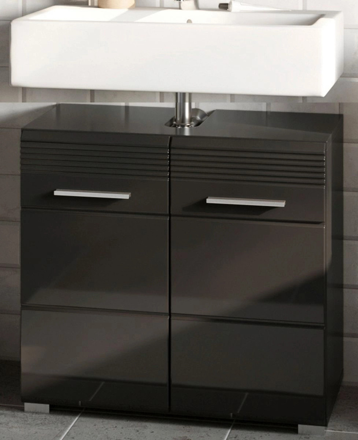 Inn.Furn Waschbeckenunterschrank Leon Schwarz Hochglanz 2-türig B: 60 cm, H: 56 cm, T: 34 cm - Bild 1