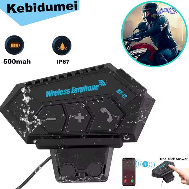 kebidumei Bluetooth 5.0 Motorradhelm-Headset in Schwarz mit Stereo-Musik, Freisprechlautsprecher und IP67 Wasserdichtigkeit - Bild 1