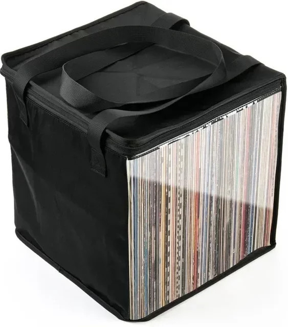 PXSW Aufbewahrungskoffer für 12-Zoll-Vinylalben, staubdichte Reise-Aufbewahrungstasche mit Deckelgriffen, Schwarz - Bild 1