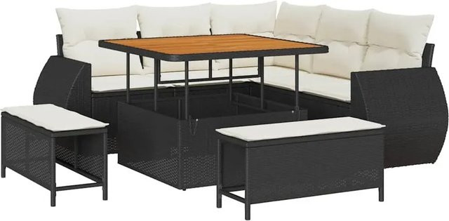 vidaXL Garten-Sofa-Set 8-teilig aus Polyrattan in Schwarz mit beigen Polstern für Terrasse und Garten - Bild 1