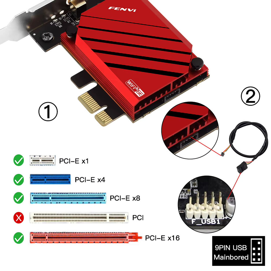 Fenvi WiFi 6E PCIe Netzwerkkarte mit Bluetooth 5.3, Tri-Band 5400Mbps WLAN Adapter für Windows 10/11 - Bild 3