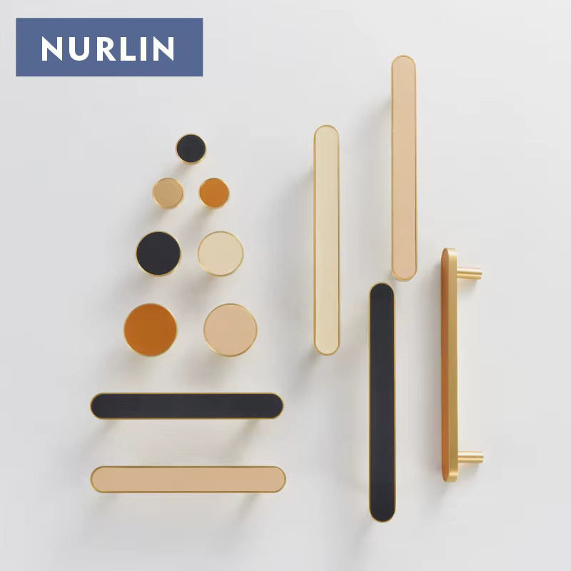 Nurlin Messing-Möbelgriffe aus Rindsleder in Schwarz und Multicolour, runde Schrankknöpfe für Kleiderschränke und Türen - Bild 2