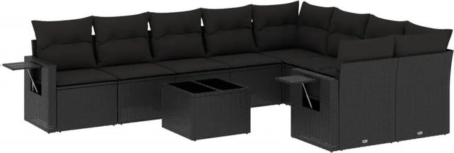 vidaXL 10-tlg. Garten-Sofagarnitur in L-Form aus Poly-Rattan mit Kissen, Schwarz - Bild 1